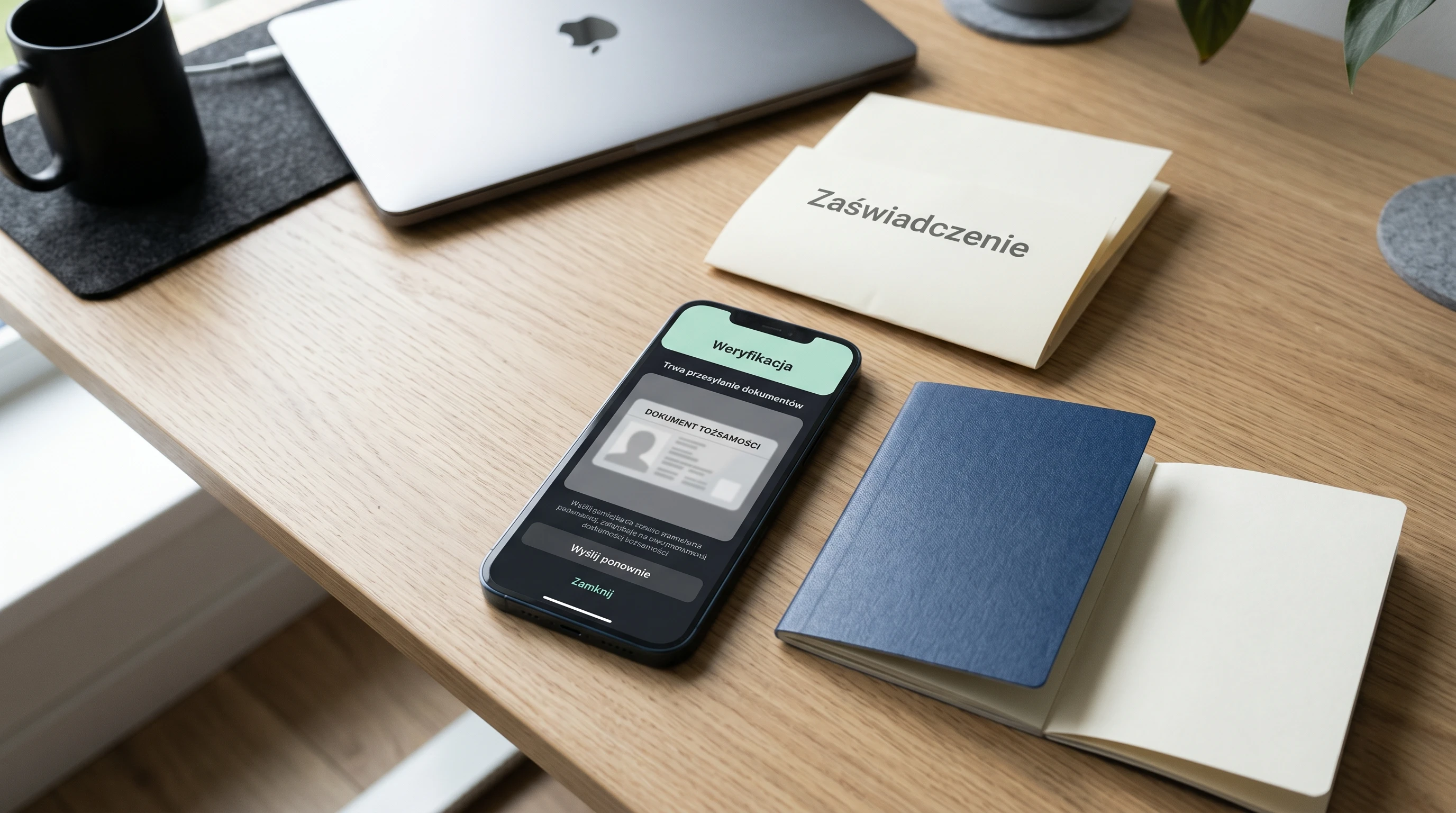 Weryfikacja KYC i AML w MiFinity — gracz porównuje paszport z ekranem aplikacji portfela